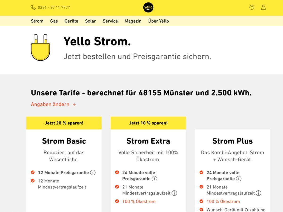 Stromanbieter Yello Tarife Strompakete